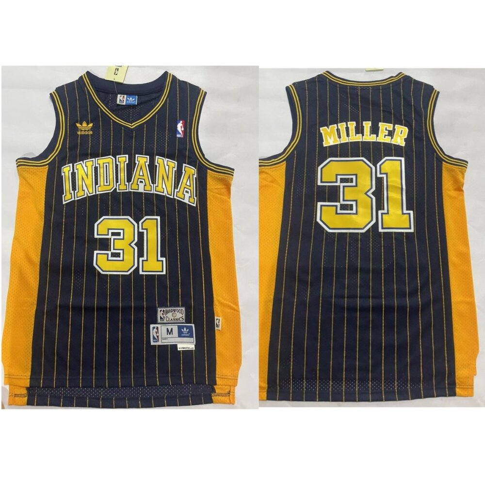 Mens Reggie Miller Stitched Jersey Navy Yellow